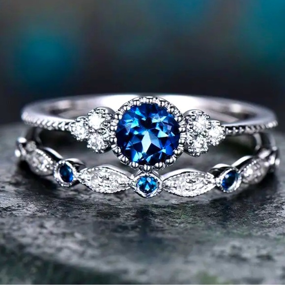 Blue Zirconia Stacking Ring Set - Picture 1 of 2